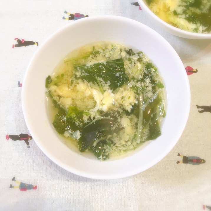 水菜と小松菜の卵スープ